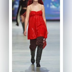 Ganni red sequins runway dress
